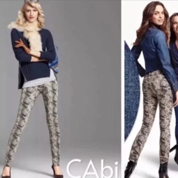 CAbi Diamondback Snakeskin Print Skinny Jeans Style 958 Size 8 - Picture 2 of 9